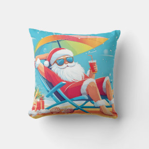 Santa Claus Ontspannen op een tropisch strand Zonn Kussen