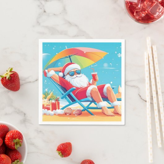 Santa Claus Ontspannen op een tropisch strand Zonn Servet (Insitu)
