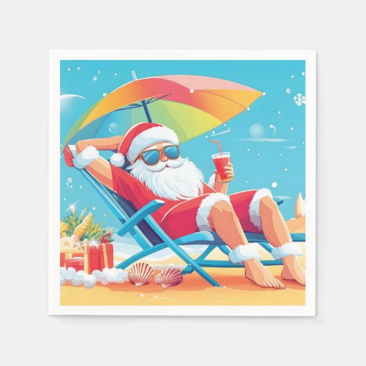 Santa Claus Ontspannen op een tropisch strand Zonn Servet (Voorkant)