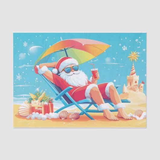 Santa Claus Ontspannen op een tropisch strand Zonn Tissuepapier (Voorkant)
