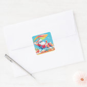 Santa Claus Ontspannen op een tropisch strand Zonn Vierkante Sticker (Envelop)