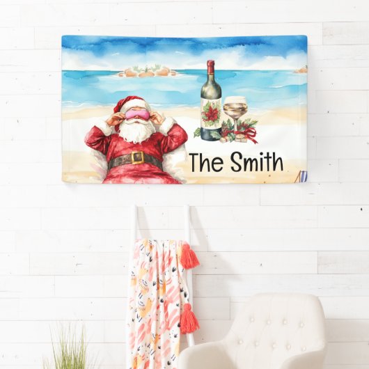 Santa Claus ontspannen op het kerststrand in juli Spandoek (Insitu)