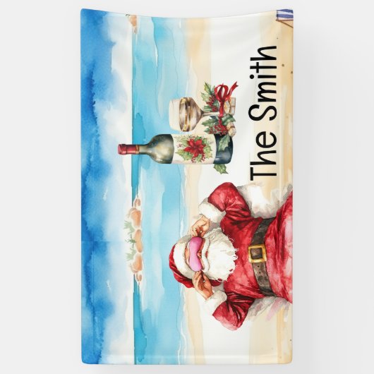 Santa Claus ontspannen op het kerststrand in juli Spandoek (Verticaal)