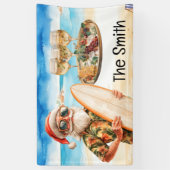 Santa Claus ontspannen op het kerststrand in juli Spandoek (Verticaal)