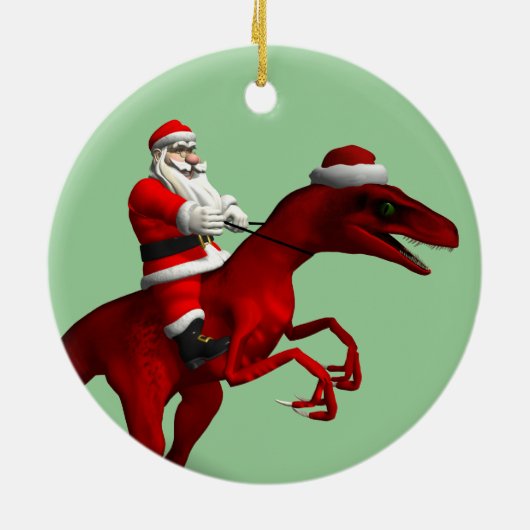 Santa Claus op Dino Keramisch Ornament (Achterkant)
