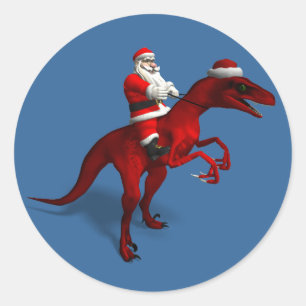 Santa Claus op Dino Ronde Sticker