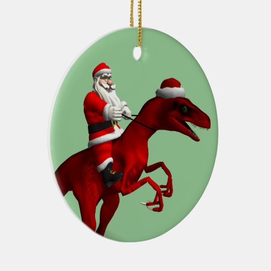 Santa Claus op Dinosaur Keramisch Ornament (Rechts)