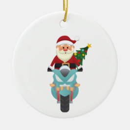 Santa claus op een motorfiets keramisch ornament