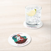 santa claus op het dak vrolijk kerstmonogram ronde kartonnen onderzetter (Insitu)