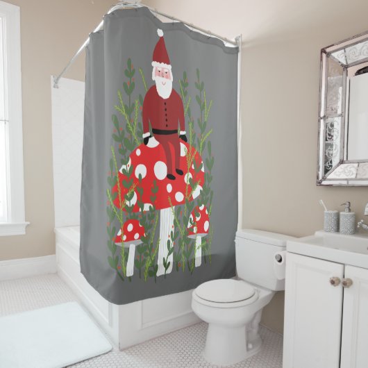 Santa Claus op Magical Mushroom CUSTOM Douchegordijn (In situ)