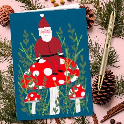 Santa Claus op Magical Mushroom CUSTOM XMAS Kaart