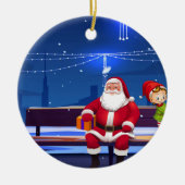 Santa Claus op Park bank Keramisch Ornament (Voorkant)