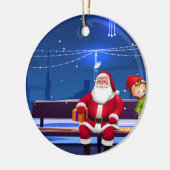 Santa Claus op Park bank Keramisch Ornament (Links)
