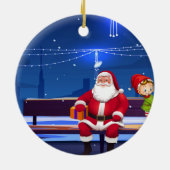Santa Claus op Park bank Keramisch Ornament (Achterkant)