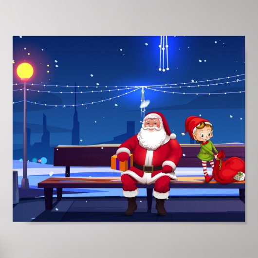 Santa Claus op Park bank Poster (Voorkant)