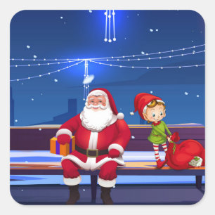 Santa Claus op Park bank Vierkante Sticker