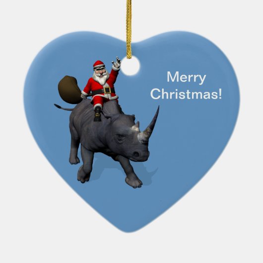 Santa Claus op Rhino Rhinoceros Keramisch Ornament (Achterkant)