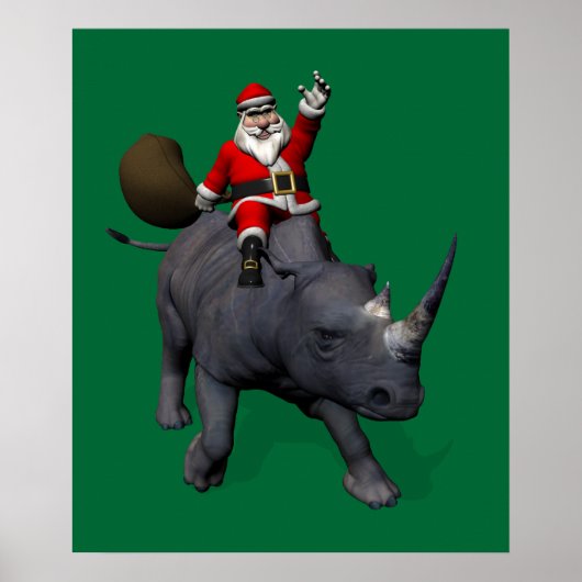 Santa Claus op Rhino Rhinoceros Poster (Voorkant)