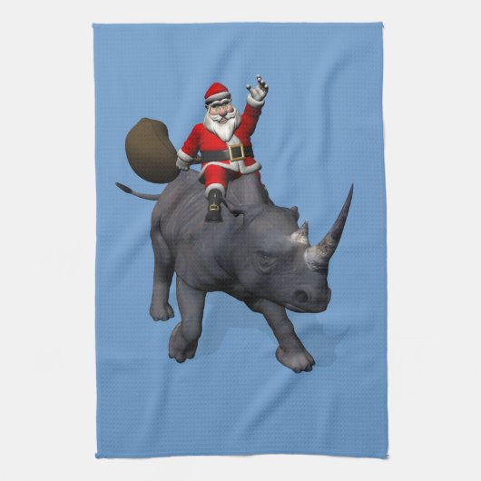 Santa Claus op Rhino Rhinoceros Theedoek (Verticaal)