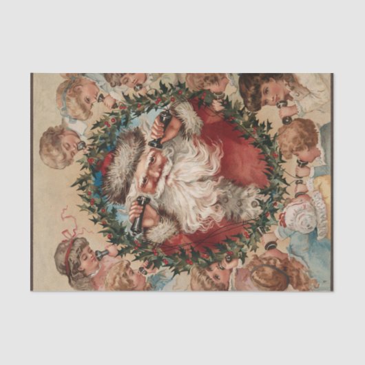 Santa Claus op telefoons omringd door kinderen Tissuepapier (Voorkant)