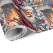 Santa Claus Oriental Blue Cat Christmas Art Cadeaupapier (Rol Hoek)