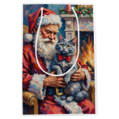 Santa Claus Oriental Blue Cat Christmas Art Medium Cadeauzakje (Voorkant)