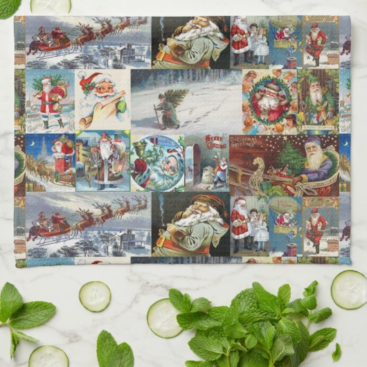 Santa Claus  Oude Wereld illustraties Theedoek (Gevouwen)