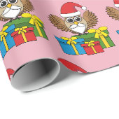 Santa Claus Owl met Cadeaus Cadeaupapier (Rol Hoek)