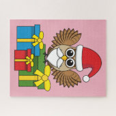 Santa Claus Owl met Cadeaus Legpuzzel (Horizontaal)