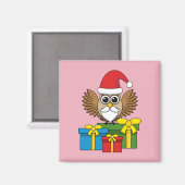 Santa Claus Owl met Cadeaus Magneet (Voorkant / Achterkant)