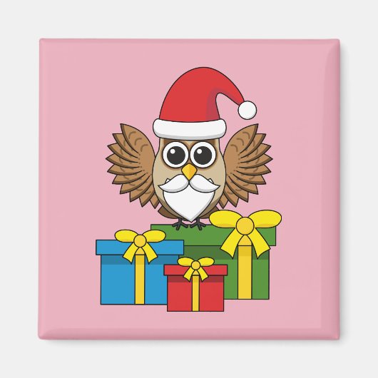 Santa Claus Owl met Cadeaus Magneet (Voorkant)
