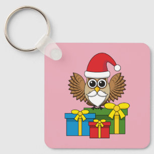 Santa Claus Owl met Cadeaus Sleutelhanger