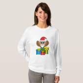 Santa Claus Owl met Cadeaus T-shirt (Voorkant volledig)