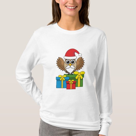 Santa Claus Owl met Cadeaus T-shirt (Voorkant)