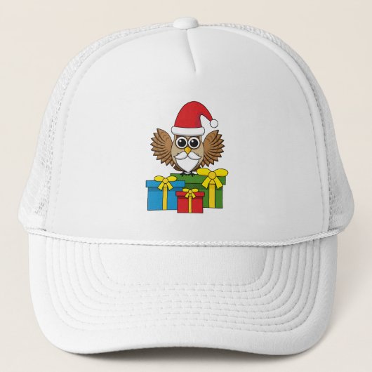 Santa Claus Owl met Cadeaus Trucker Pet (Voorkant)