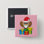 Santa Claus Owl met Cadeaus Vierkante Button 5,1 Cm (Voorkant /achterkant)