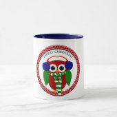 Santa Claus Owl met een sjaal en een blauw oor Mok (Midden)