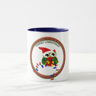 Santa Claus owl met kerstverlichting Mok