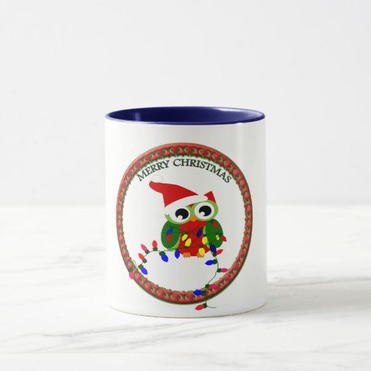 Santa Claus owl met kerstverlichting Mok (Midden)