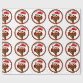 Santa Claus Owl met rode en witte sjaal en pet Cadeaupapier (Vlak)