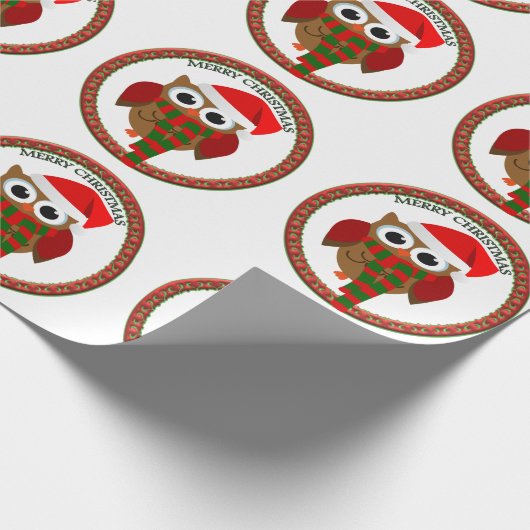 Santa Claus Owl met rode en witte sjaal en pet Cadeaupapier (Hoek)