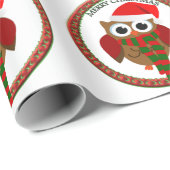 Santa Claus Owl met rode en witte sjaal en pet Cadeaupapier (Rol Hoek)
