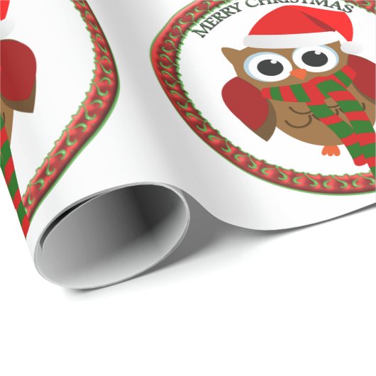 Santa Claus Owl met rode en witte sjaal en pet Cadeaupapier (Rol Hoek)