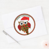 Santa Claus Owl met rode en witte sjaal en pet Ronde Sticker (Envelop)
