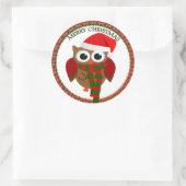 Santa Claus Owl met rode en witte sjaal en pet Ronde Sticker (Tas)