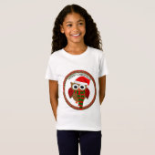 Santa Claus Owl met rode en witte sjaal en pet T-shirt (Voorkant volledig)