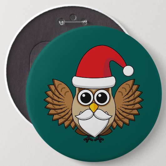 Santa Claus Owl Ronde Button 6,0 Cm (Voorkant /achterkant)