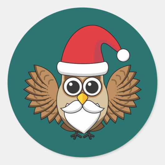 Santa Claus Owl Ronde Sticker (Voorkant)
