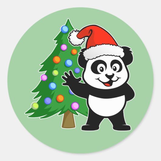 Santa Claus Panda Ronde Sticker (Voorkant)