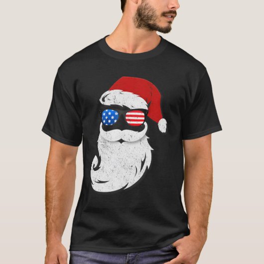Santa Claus Patriotic Usa Sunglasses In July Santa T-shirt (Voorkant)